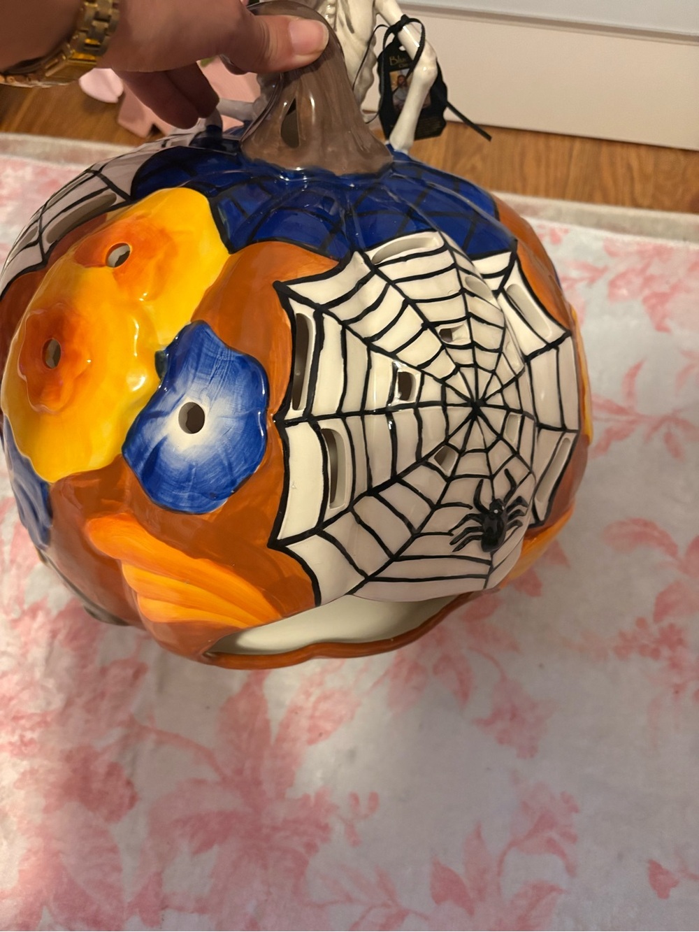 Blue Sky Clayworks Talavara Dia de los Muertos Large Pumpkin see des.